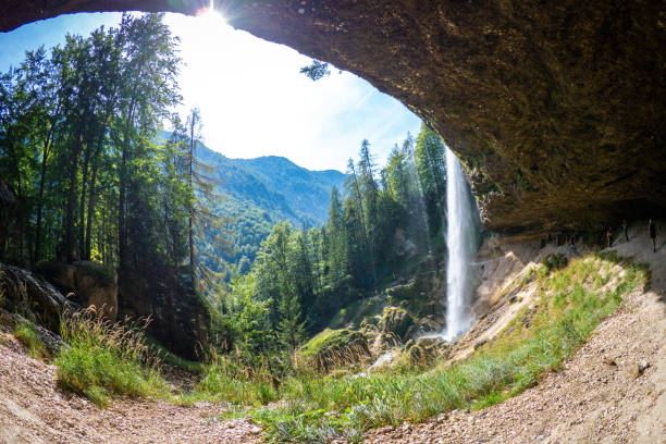 A view of the Wildenstein waterfall in the town of Gallizien in Austria
