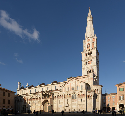 Modena Cathedral (Duomo di Modena) with the Ghirlandina bell tower. Roman Catholic cathedral in Modena, Italy