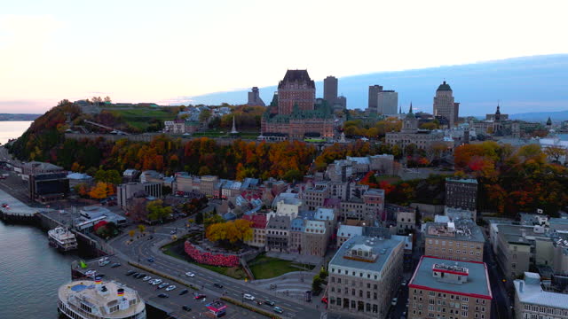 Aerial View of Quebec City, Canada in Autumn Season at Sunset, Quebec, Canada