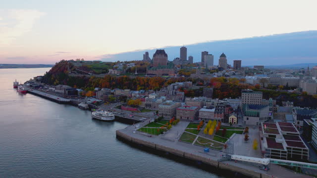 Aerial View of Quebec City, Canada in Autumn Season at Sunset, Quebec, Canada