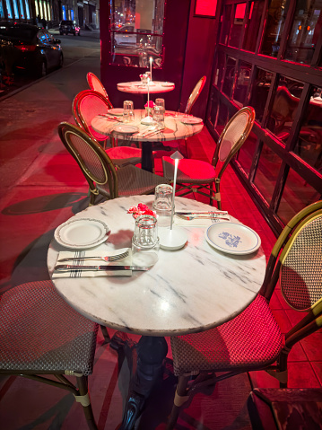 Chic restaurant tables on sidewalk in New York