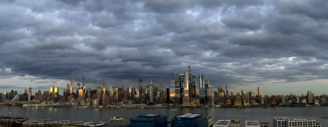 Panoramic view of Manhattan with clouds