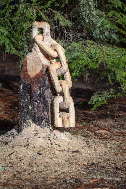 A chain is carved from a tree stump