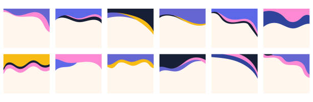ilustrații de stoc cu matrice de forme variate pentru utilizare în anteturi sau subsoluri pe postări pătrate sau site-uri web. separator ornamental pentru design creativ prezentat într-un stil vectorial plat de bază. paletă de culori izbitoare inspirată de y2k. - curbă