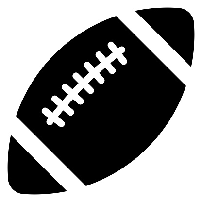 This image depicts a black silhouette of an American football ball, representing the concept of team sport and an active lifestyle. Isolated on a white background, it is a vector illustration.