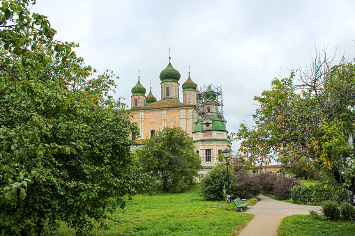 View of Goritsky Uspensky monastery on a cloudy day. Pereslavl-Zalessky, Yaroslavl Oblast, Russia.