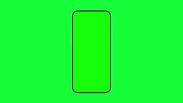Smartphone Display with Green Screen for Chroma Key. Zoom at Mock Up of Smart Phone with Empty Greenscreen for Vertical Chromakey. Presentation of Electronic Object Software on Bright Color Background