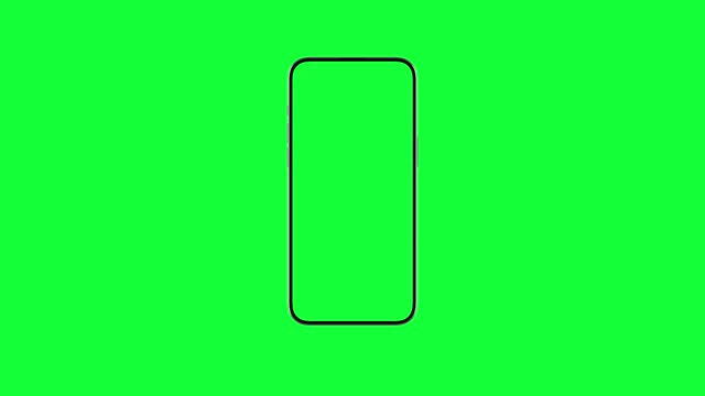 Smartphone Display with Green Screen for Chroma Key. Rotating Mock Up of Smart Phone with Empty Greenscreen for Vertical Chromakey. Presentation of Electronic Object Sliding on Bright Color Background