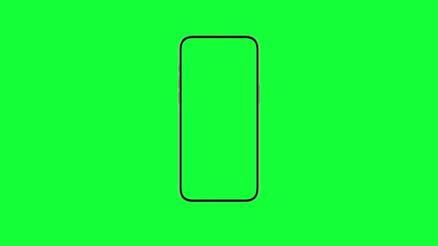 Smartphone Display with Green Screen for Chroma Key. Rotating Mock Up of Smart Phone with Empty Greenscreen for Vertical Chromakey. Presentation of Electronic Object Sliding on Bright Color Background
