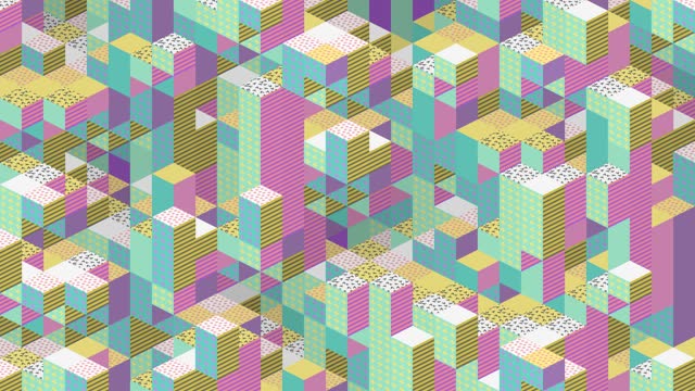 Retro cubes loop. Memphis Design, 80s - 90s style. Isometric geometric 3D blocks.