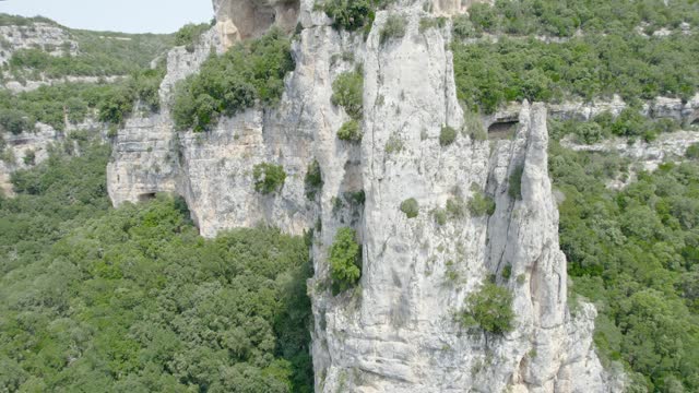Famous Cathedral Rock Formation On Ardeche River Shore Within National Park - Aerial