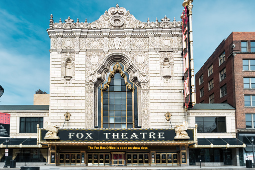 The Fox Theatre on Grand Boulevard in Midtown St. Louis, Missouri, USA on a sunny day.