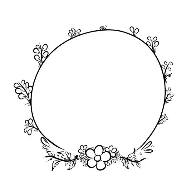 Vector illustration of Hand drawn Botanical circle frame. leaves and flowers. Wedding invitation and cards, logo design and poster template. vector graphic illustration