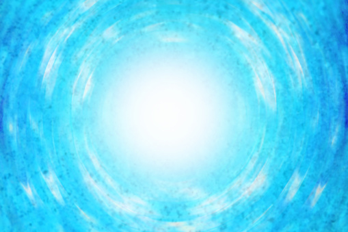 Diffused wave (cherenkov radiation)  image of energy emitting explosively dazzling white light from the center of a blue glow base.