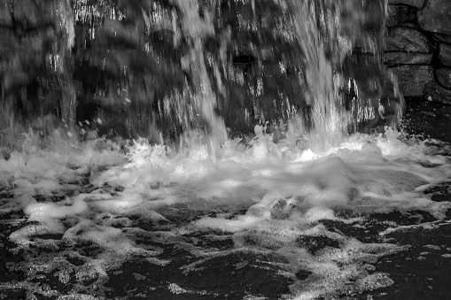 Waterfall in black and white at Mayfield Garden just out of Oberon in the Central West of NSW, Australia.