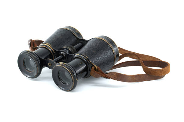 istock Binoculars with brown leather straps isolated on white 2148914604