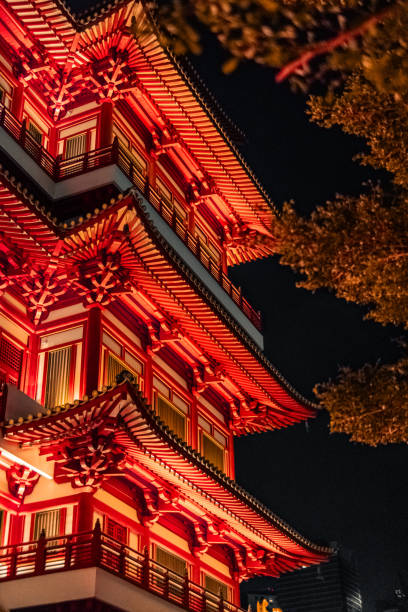 istock Colorful Temple Rooftop Architecture in Asia at Night 2148914744