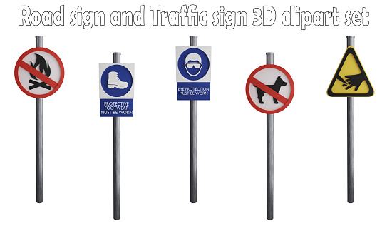 Road sign and traffic sign clipart element ,3D render road sign concept isolated on white background icon set No.40
