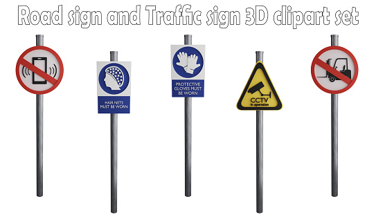 Road sign and traffic sign clipart element ,3D render road sign concept isolated on white background icon set No.41