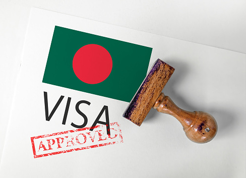 Bangladesh Visa Approved with Rubber Stamp and flag