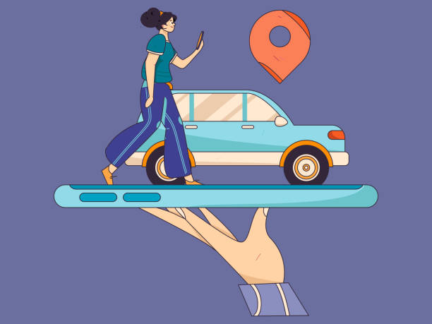 istock Flat vector concept operation hand drawn illustration of people taking a taxi 2148918043