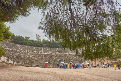 Epidaurus, Peloponnese - Greece - October,14. 2022: Photo of Epidaurus ancient theater