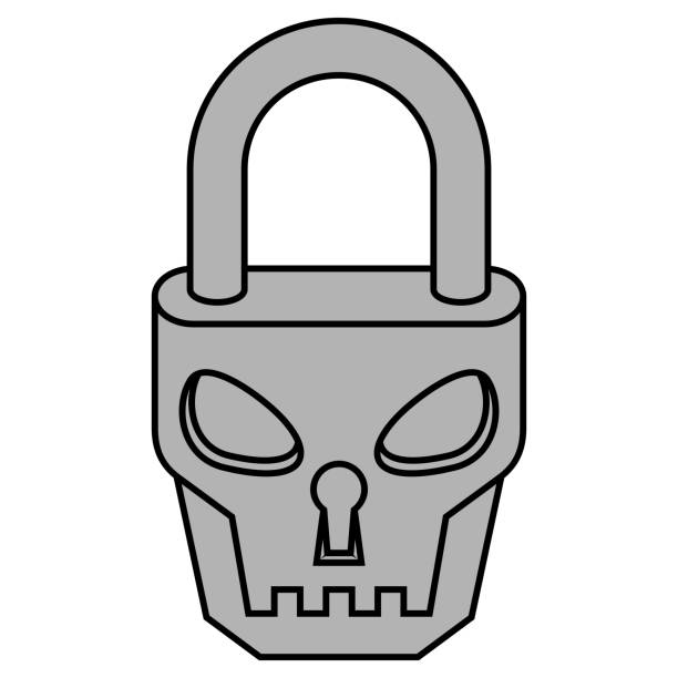 Metal skull shaped padlock Vector design of Padlock in the shape of a skull, Padlock with a satanic face skeleton key tattoo stock illustrations