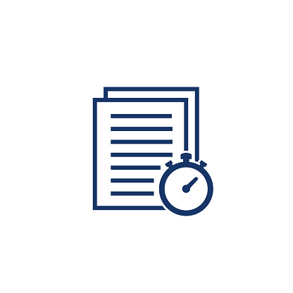 timesheet icon on white, document and stopwatch
