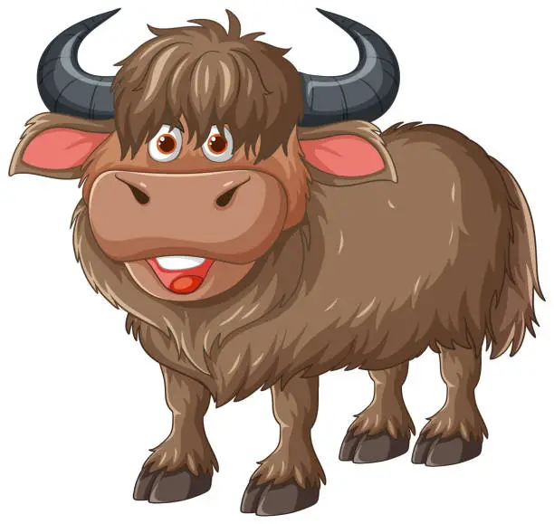 Vector illustration of A friendly, smiling yak in a vector graphic style.