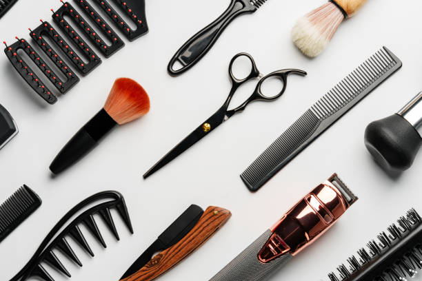 istock Pattern of various shaving and bauty care accessories for men on gray background 2148924507