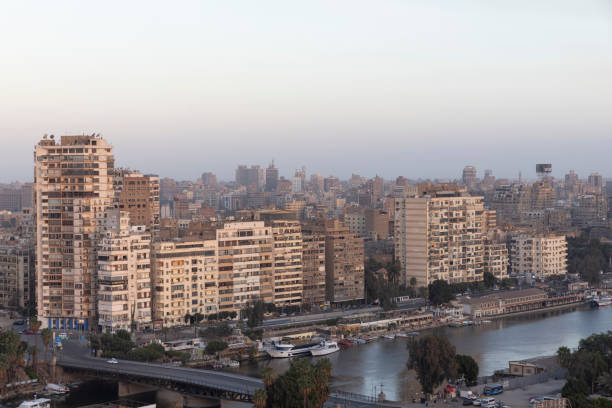 Cairo, Egypt, 20 Mar 2024: view of the Cairo city from a high view point on river Nile