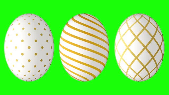 Realistic Looping 3D Animation of Spinning Gold Colored Easter Eggs with Geometric Patterns