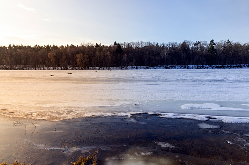 Frozen pond in the winter at Steege Hill Nature Preserve in New York