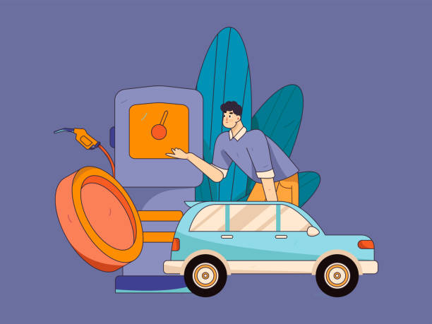 istock Vector Internet operation hand-drawn illustration of people getting discounts for refueling their cars 2148927327