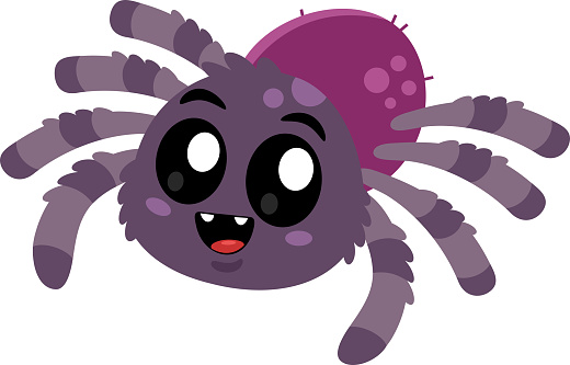 Cute Spider Cartoon Character. Vector Illustration Flat Design Isolated On Transparent Background