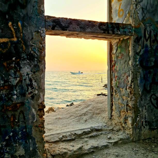 A view of the sea from the Zallaq Ruins, also called Bait Al-Abdulla 'House of Abdullah', a graffiti haven and tourist spot in the western section of the island-kingdom of Bahrain