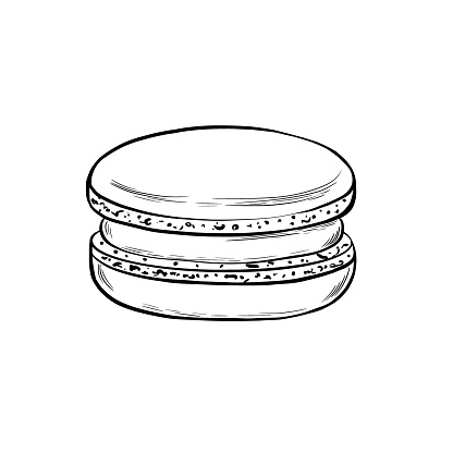Macaroon in graphic style. Universal print for your culinary notes, recipes, cards, cookbook, textile. Vector illustration. Hand drawn in a simple minimalist style. Will look good on your product print. Suitable for cooking or cafe interior decoration, packaging.