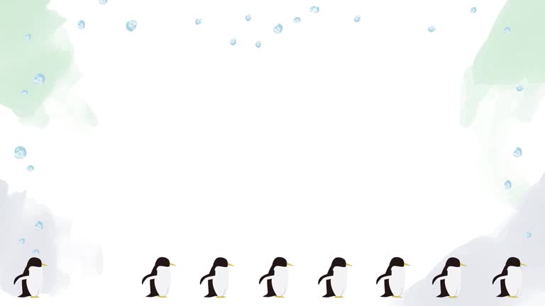 Cool background frame animation video of penguins walking side by side. Loopable
