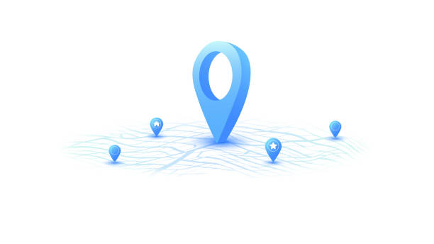 istock Locator position point. GPS tracking system to navigate around the city landmarks. Detailed city street map with directions to different locations. Vector illustration 2148932518