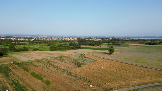 Aerial View of rural landscape near the Aveiro Lagoon at Murtosa, Aveiro, Portugal
