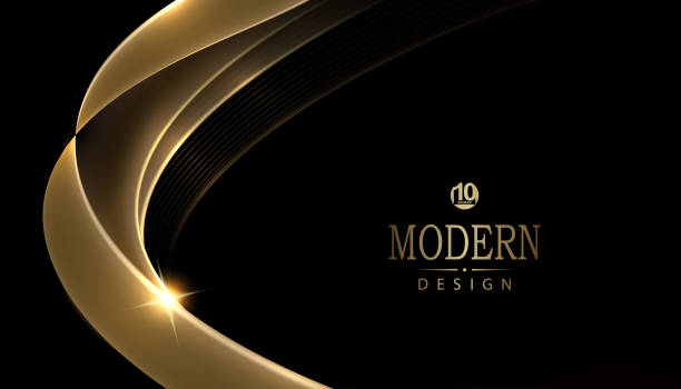 istock Twisted isolated arcs of gold color with sparkles on a black background 2148932698
