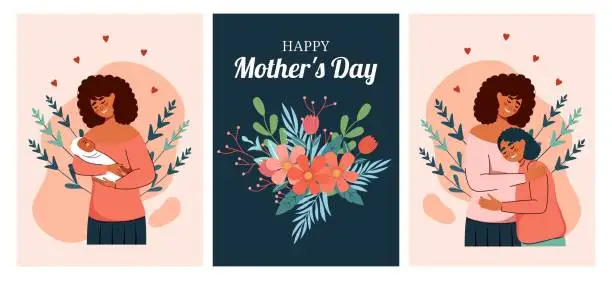 Vector illustration of set of posters mother