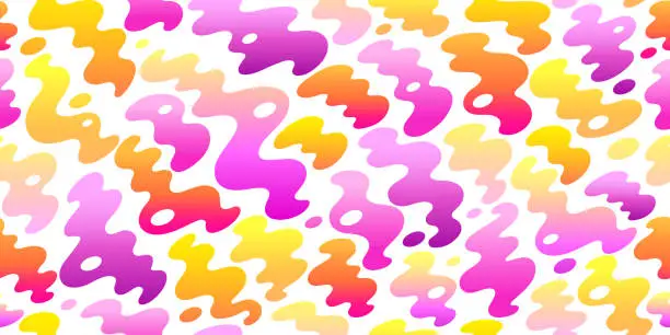 Vector illustration of Abstract pattern with liquid shapes with color gradient. Modern background with wavy fluid forms. Trendy childish seamless pattern with cute fluid shapes, paint splashes and blobs, vector illustration