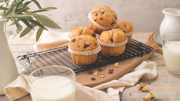 istock Chocolate chip muffins with milk 2148934044