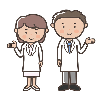 Male and female doctors giving guidance and explanations_Full body illustration of a nurse