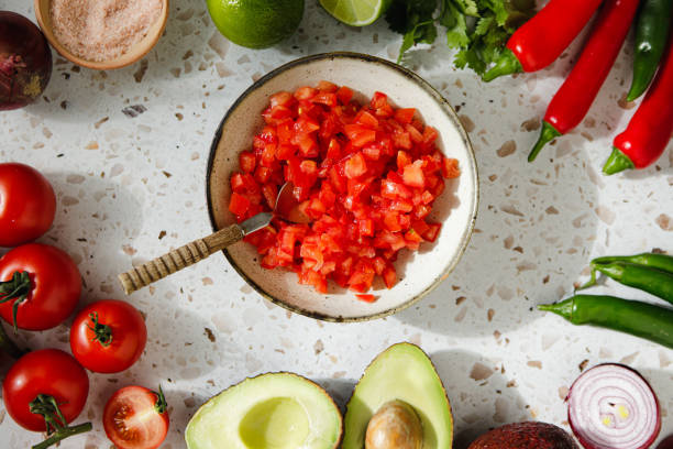 istock Top view of taco ingredients on kitchen counter 2148934502