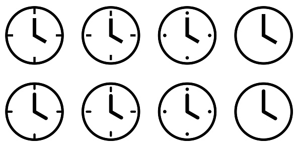 Vector illustration set of clock icons in various shapes