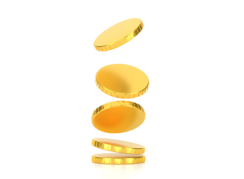 3d Falling Golden Shiny Rounded Coins On White Background 3d Illustration