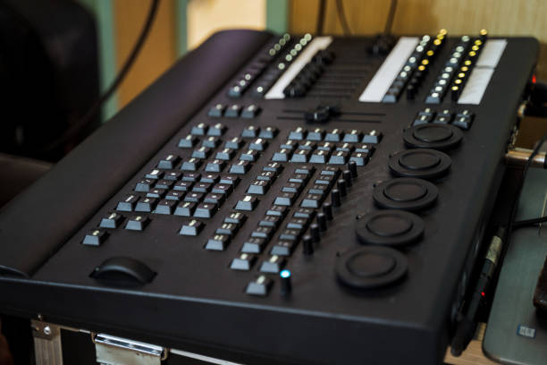 istock Electronic musical instrument with numerous buttons resembling a black keyboard 2148936498