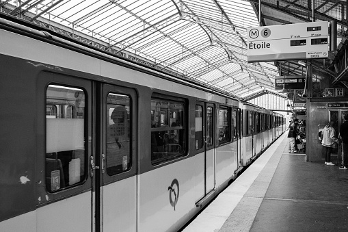 Paris, France - April 9th, 2024: Charles de Gaulle - Etoile subway station sign in Paris